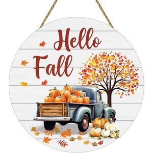 Maple Leaf Pumpkin Hanging Sign Wooden Front Door Hanger for Autumn Harvest